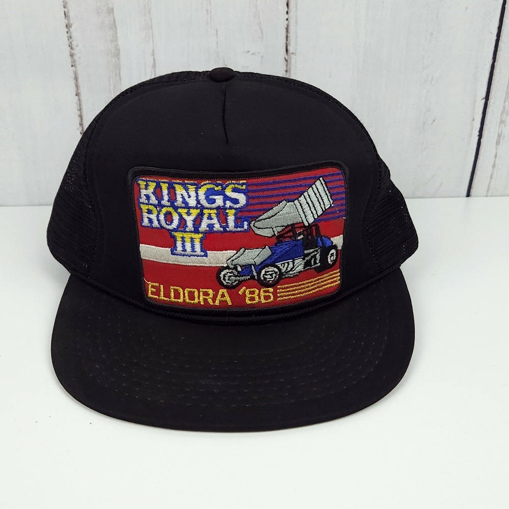 Vintage 1986 Kings Royal III Steve Kinser Sprint Racer Black Trucker Snapback